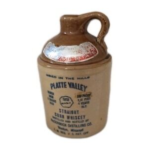 Vintage Platte Valley Stoneware Mini Whiskey Jug 1/2 Pint McCormick Distilling C